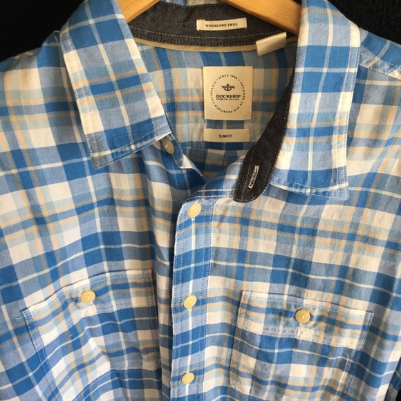 Blue plaid button down M slim fit - Picture 2 of 8